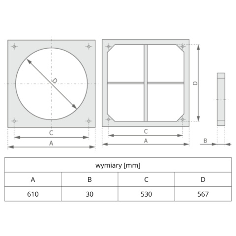 Żaluzja wentylacyjna 560 mm PCV RAL7035