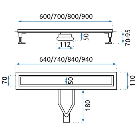 Odpływ liniowy REA NEOX SUPERFLOW czarny L700
