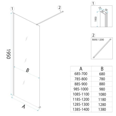 ŚCIANKA PRYSZNICOWA FLEXI 70 cm TRANSPARENT 1/2