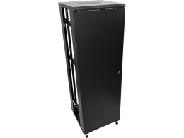 Szafa 32U 600x600, drzwi przednie szklane, osłona tylna metalowa pełna, zamek, 4 belki nośne, 4 regulowane stopki, do samodzieln