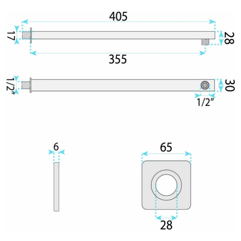 Kwadratowe ramię do deszczownicy REA JS-9022 chrom 40 cm