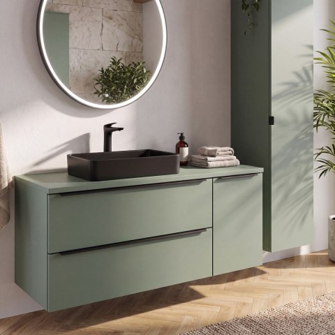 Zestaw szafki łazienkowej 100 cm, szafki z koszem na pranie 40 cm i blatu 140 cm SOMBRA GREEN